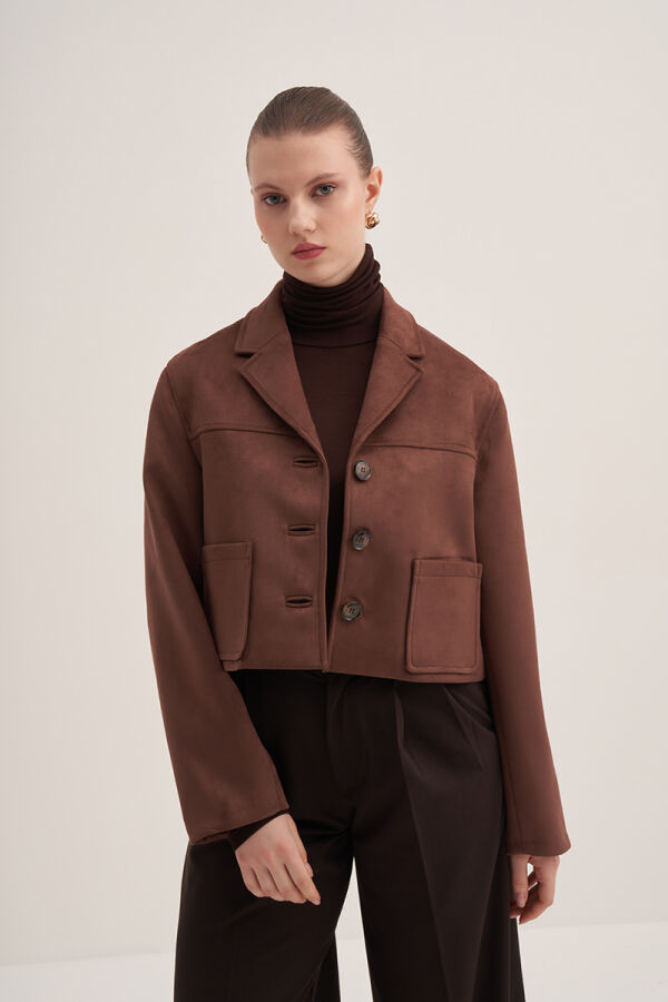 Kahverengi Süet Kısa Ceket - 1