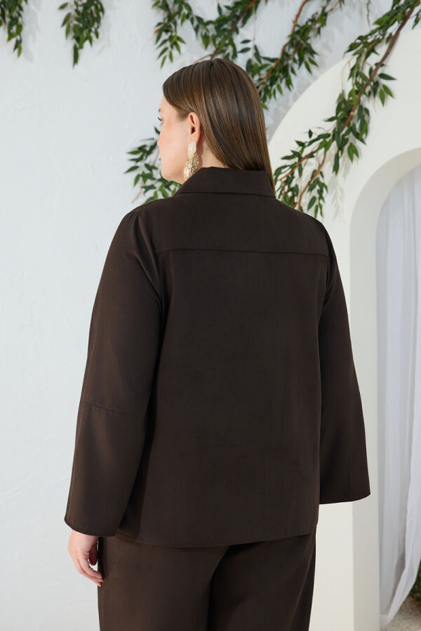 Kahverengi Suet Muz Yaka Bluz - 6