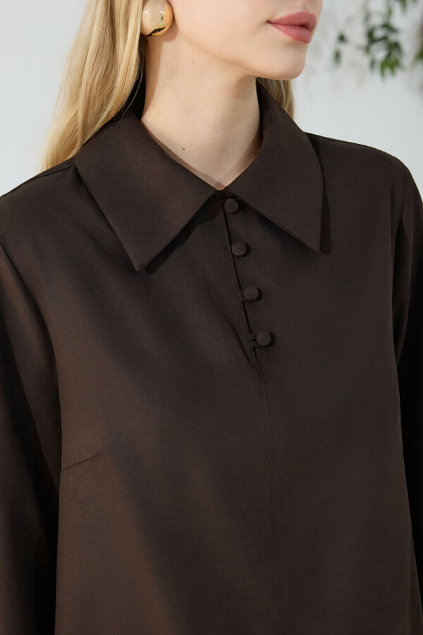 Kahverengi Suet Muz Yaka Bluz - 6