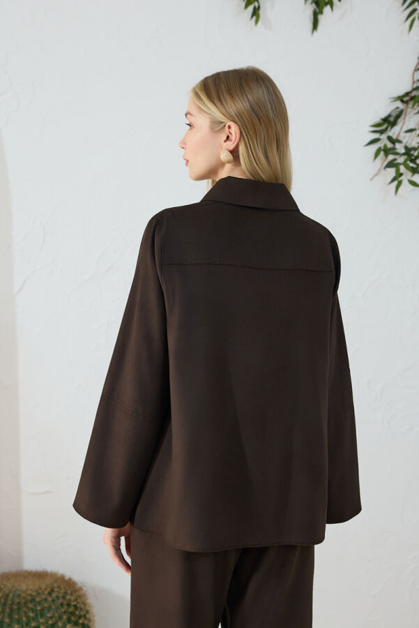 Kahverengi Suet Muz Yaka Bluz - 7