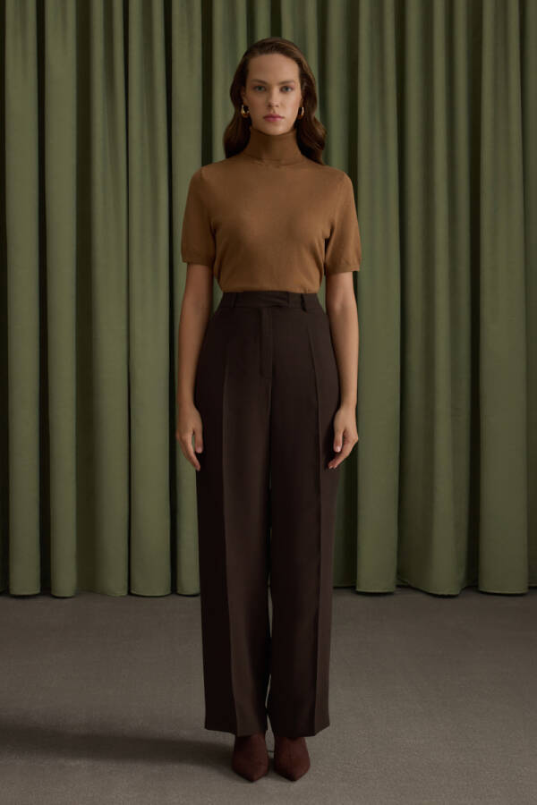 Kahverengi Tencel Pantolon - 4