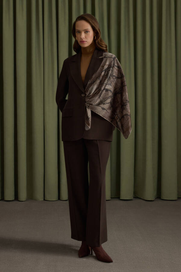 Kahverengi Tencel Pantolon - 1