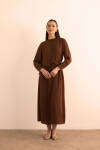 Kahverengi Üst Kısmı Volan Parça Hareketli Dökümlü Elbise - 5