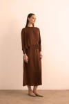 Kahverengi Üst Kısmı Volan Parça Hareketli Dökümlü Elbise - 2