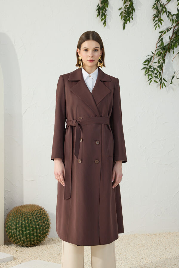 Kahverengi Vatkalı Trençkot - 3