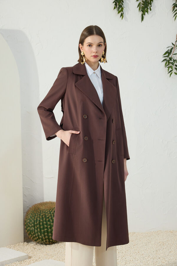 Kahverengi Vatkalı Trençkot - 4