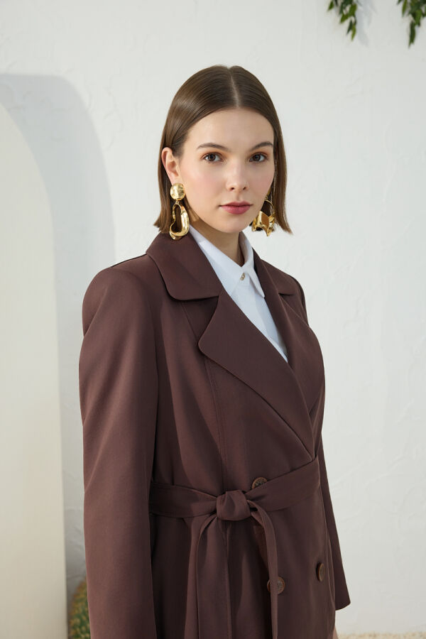 Kahverengi Vatkalı Trençkot - 5