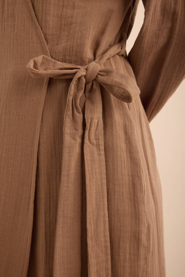 Kahverengi Viscon Cotton , Yandan Bağlamalı Sabahlık - 6