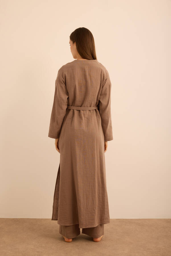 Kahverengi Viscon Cotton , Yandan Bağlamalı Sabahlık - 7