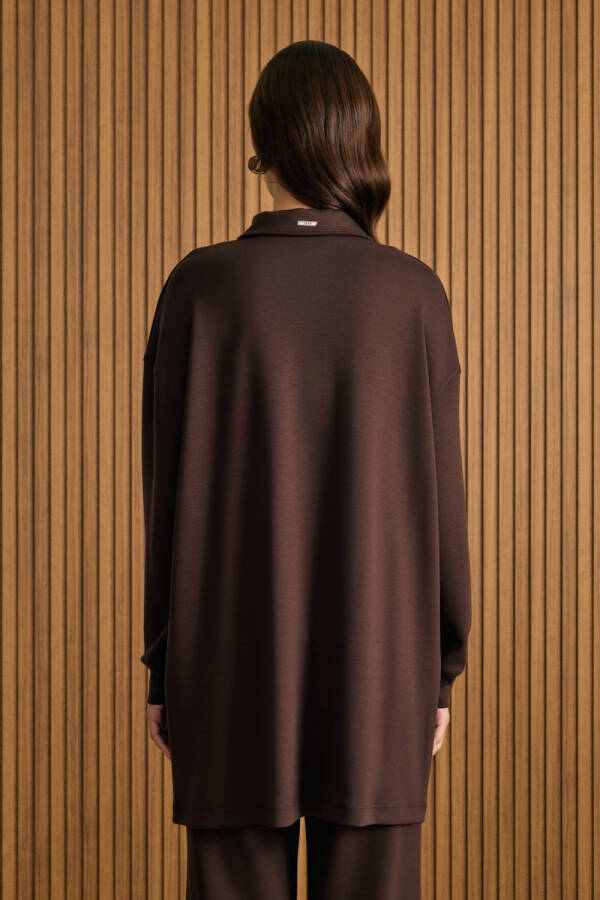Kahverengi Yakası Fermuarlı Sweatshirt - 5