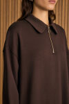 Kahverengi Yakası Fermuarlı Sweatshirt - 4