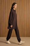 Kahverengi Yakası Fermuarlı Sweatshirt - 3