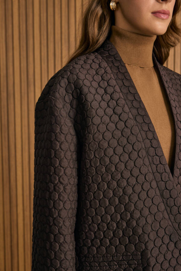 Kahverengi Yuvarlak Kapitone Detaylı Kimono - 7