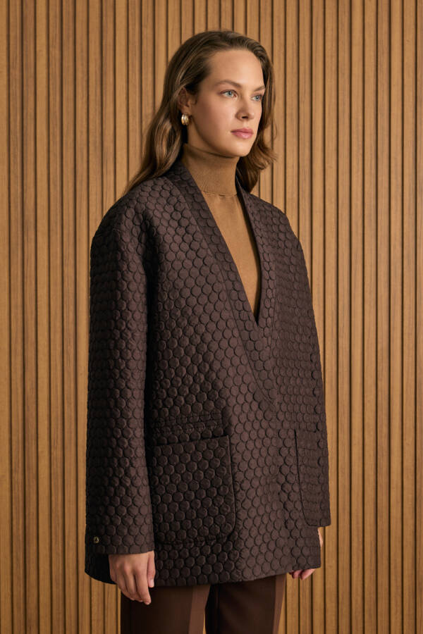 Kahverengi Yuvarlak Kapitone Detaylı Kimono - 6