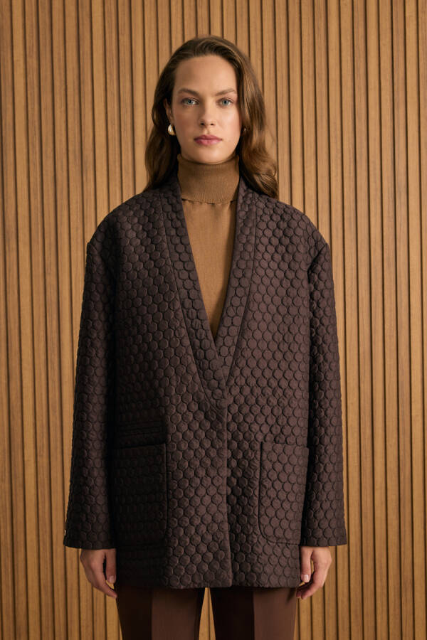 Kahverengi Yuvarlak Kapitone Detaylı Kimono - 5