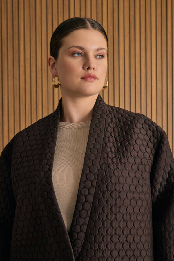 Kahverengi Yuvarlak Kapitone Detaylı Kimono - 4