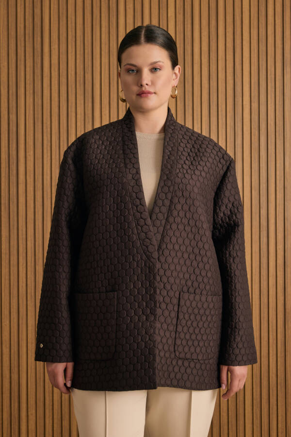 Kahverengi Yuvarlak Kapitone Detaylı Kimono - Aker (1)