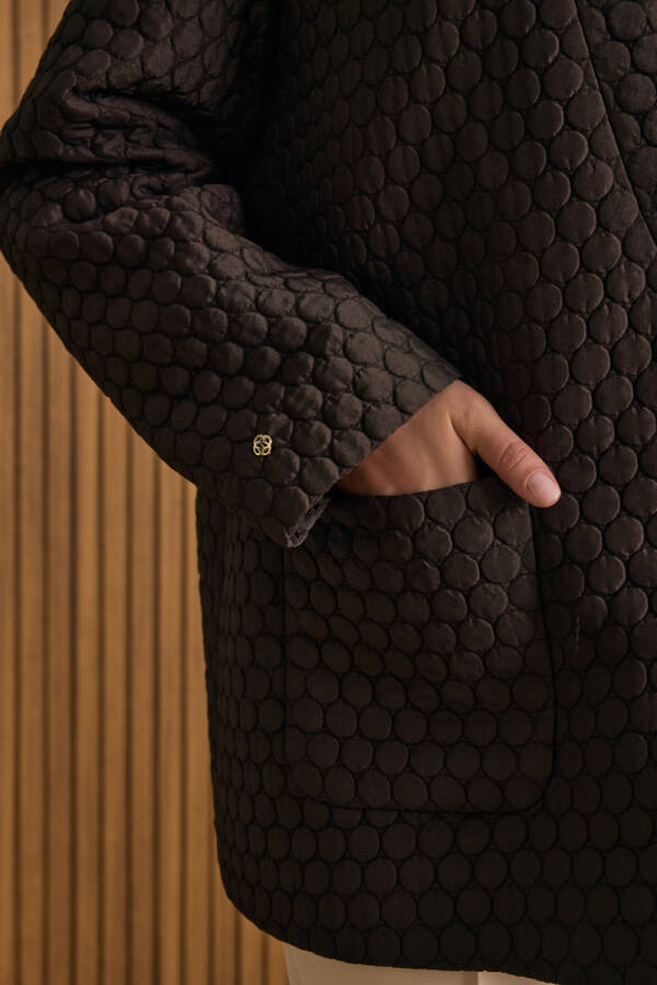 Kahverengi Yuvarlak Kapitone Detaylı Kimono - 5