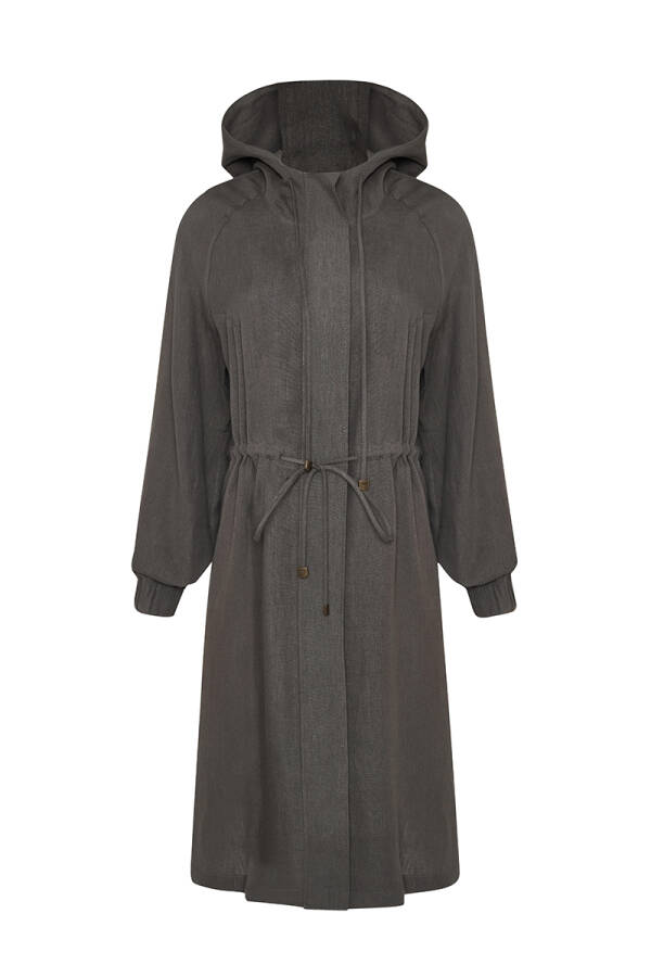 Haki Kapüşonlu Keten Kap - 1