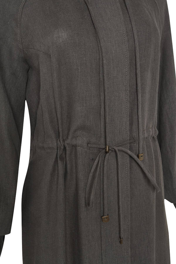 Haki Kapüşonlu Keten Kap - 2