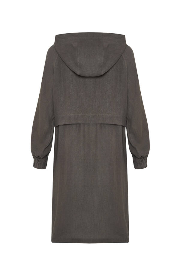 Haki Kapüşonlu Keten Kap - 3