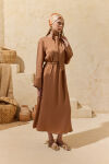 Karamel Fular Detaylı Elbise - 5