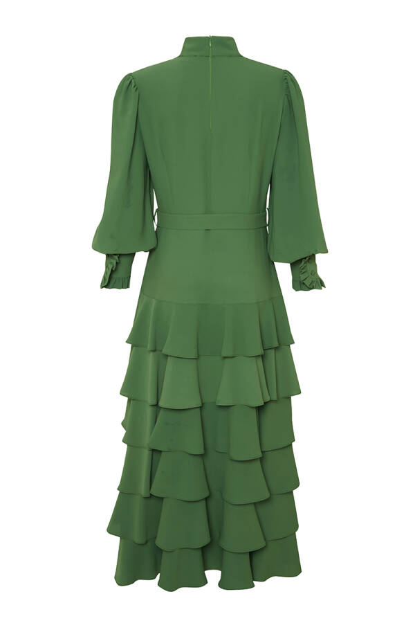 Yeşil Kat Detaylı Şık Elbise - 3