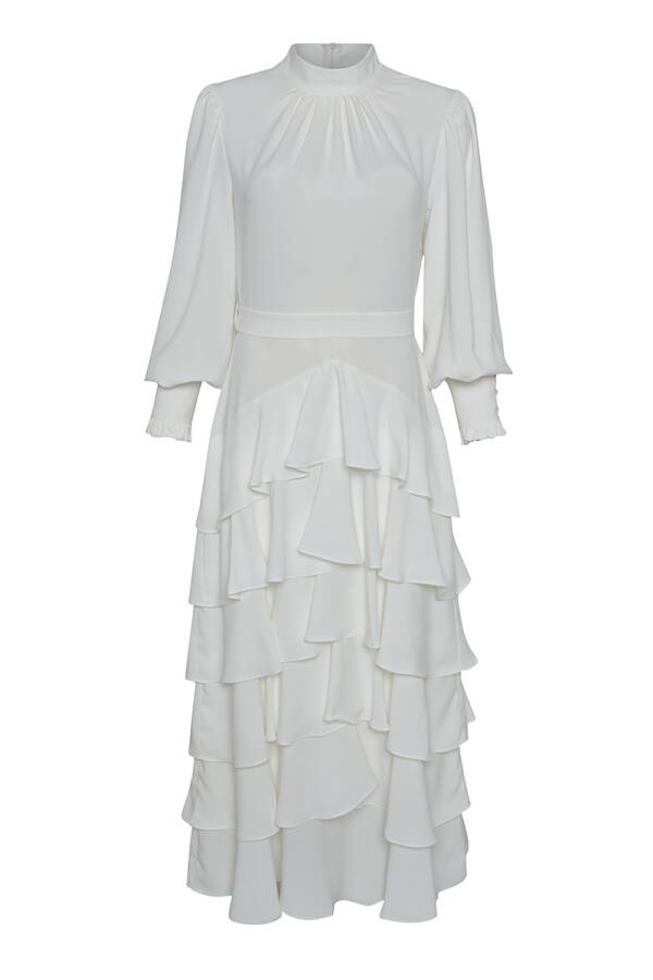 Ekru Kat Detaylı Şık Elbise - 1