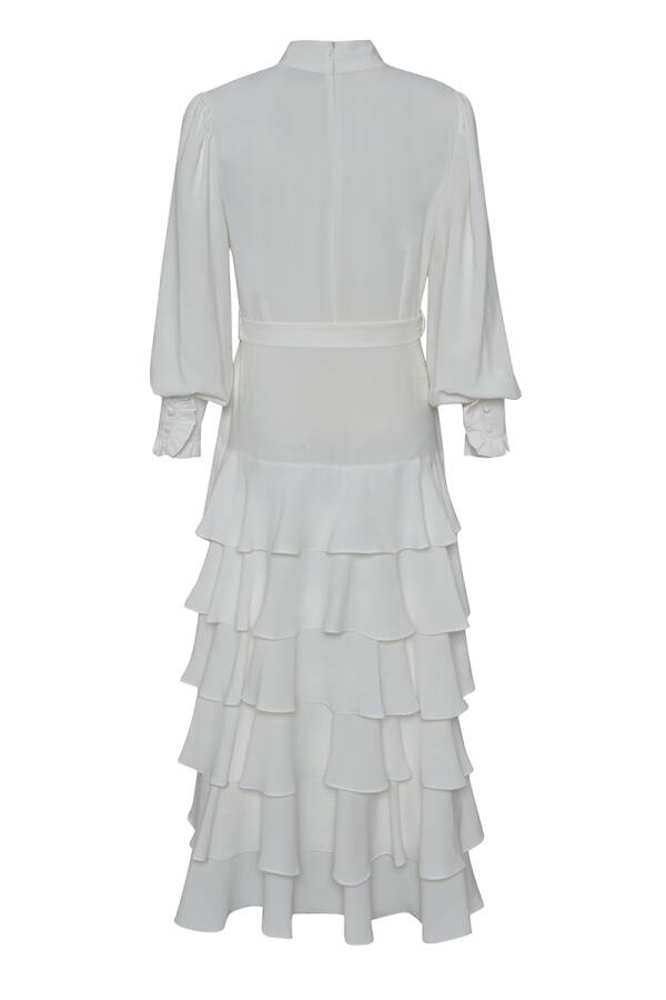 Ekru Kat Detaylı Şık Elbise - 3