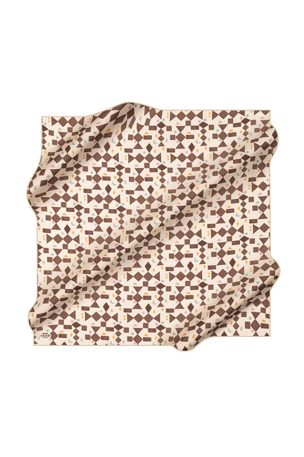 Kemik 90X90 İpek Krep Saten Eşarp - 1