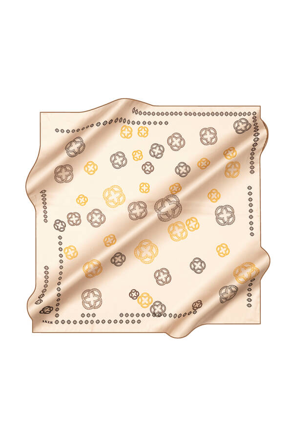 Kemik 90X90 İpek Krep Saten Eşarp - 1