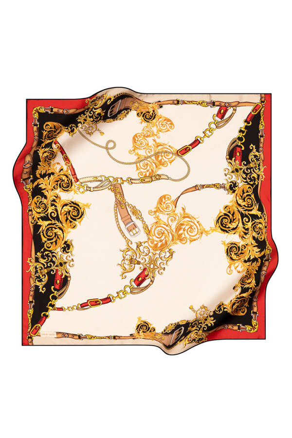 Kemik 90X90 İpek Krep Saten Eşarp - 1