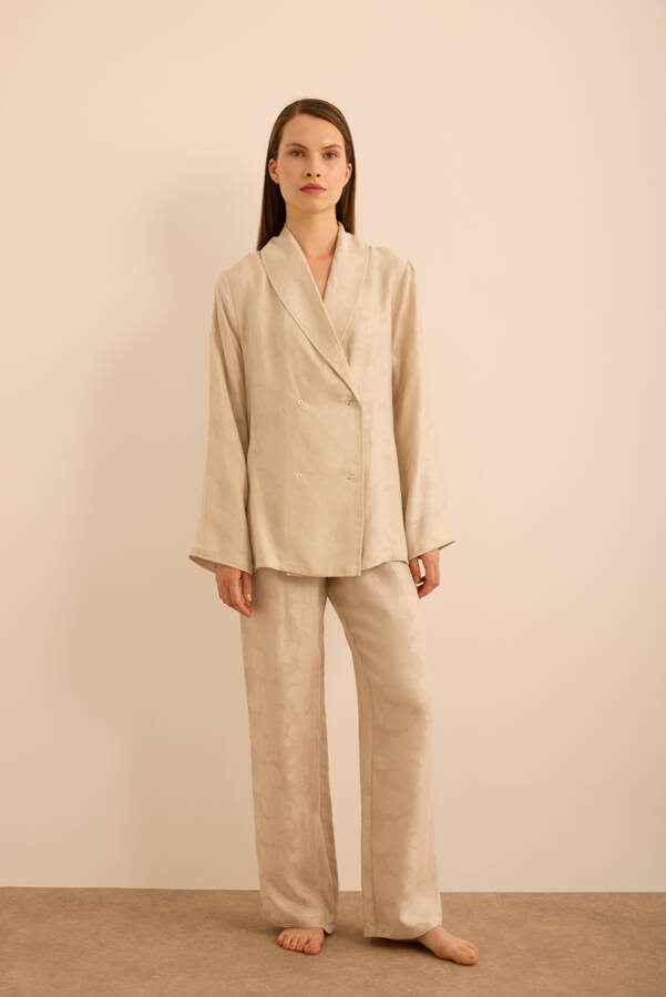 Kemik Çiçek Dokulu Kruvaze Kapama Tencel Pijama Üstü - 1