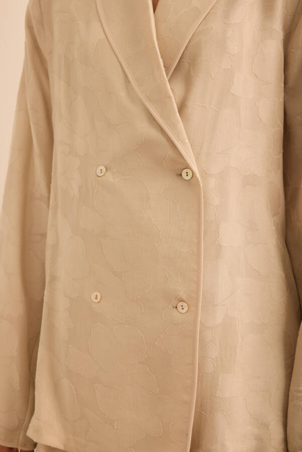 Kemik Çiçek Dokulu Kruvaze Kapama Tencel Pijama Üstü - 6