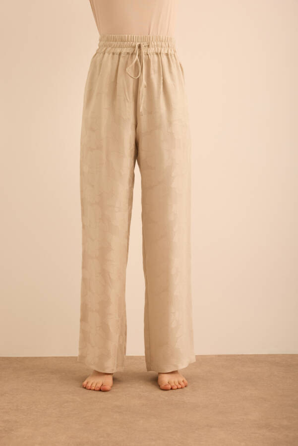 Kemik Çiçek Dokulu Tencel, Beli Lastikli Pijama Altı - 3