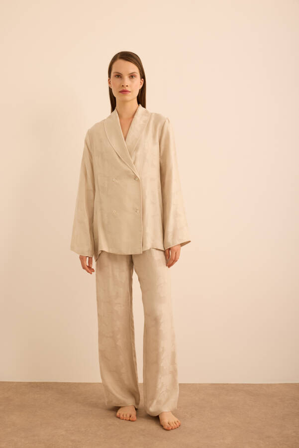 Kemik Çiçek Dokulu Tencel, Beli Lastikli Pijama Altı - 1