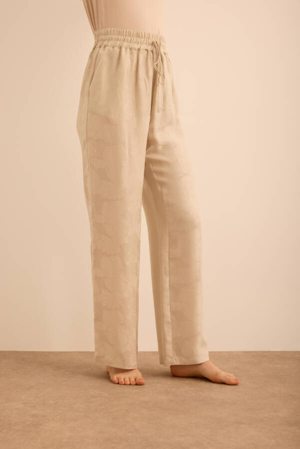 Kemik Çiçek Dokulu Tencel, Beli Lastikli Pijama Altı - 4