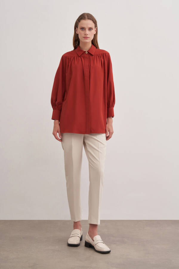 Kiremit 2233111 Gömlek Yaka Cotton Bluz - Aker