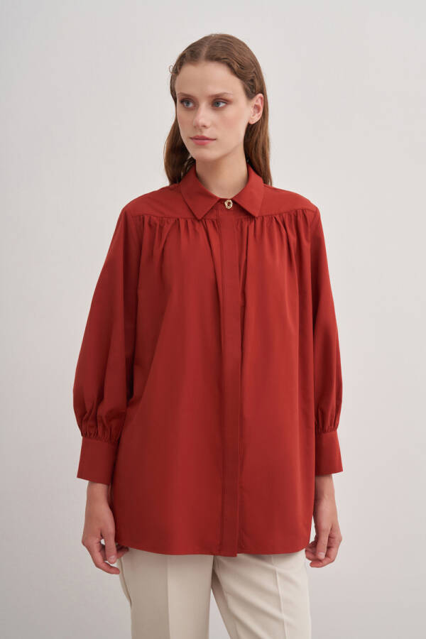 Kiremit 2233111 Gömlek Yaka Cotton Bluz - Aker (1)