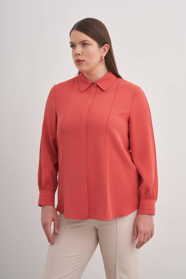 Kiremit Detaylı Düğmeli Gömlek - 4