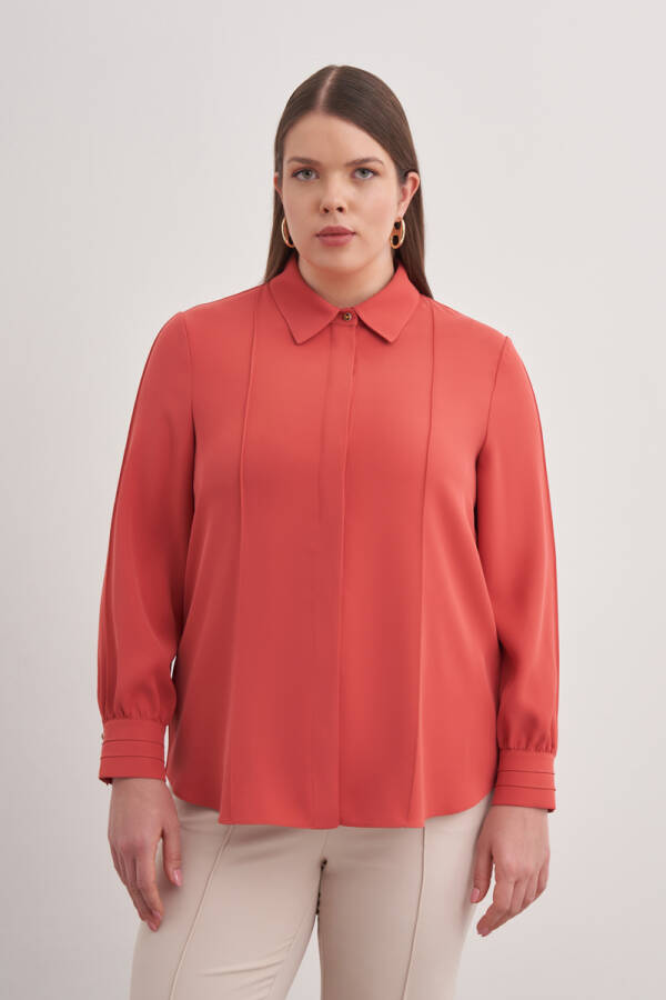 Kiremit Detaylı Düğmeli Gömlek - 2