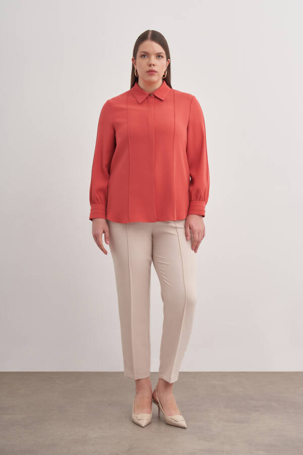 Kiremit Detaylı Düğmeli Gömlek - 3