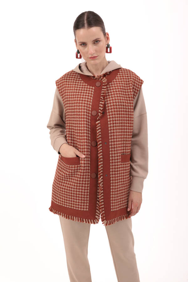 Kiremit Grogren Ve Püskül Detaylı Yelek - Aker