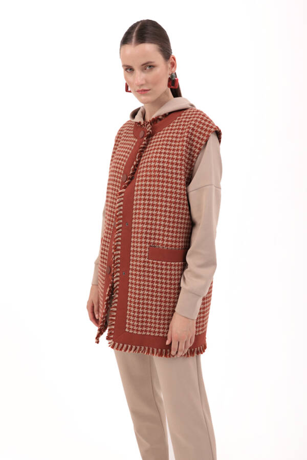 Kiremit Grogren Ve Püskül Detaylı Yelek - Aker