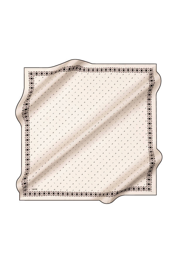 Kırık Beyaz 90X90 İpek Krep Saten Eşarp - 1