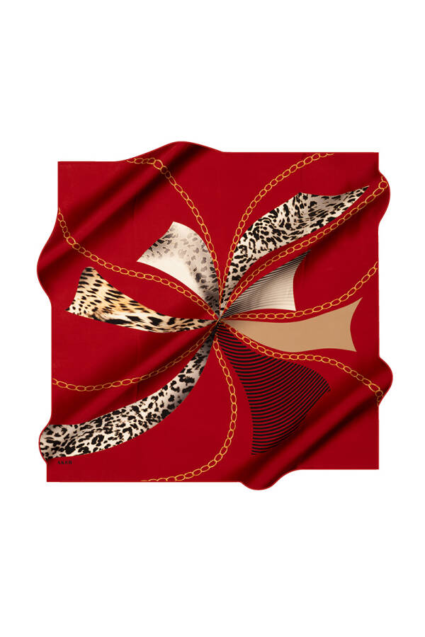 Kırmızı 90X90 İpek Krep Saten Eşarp - 1