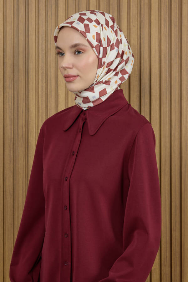 Kırmızı 90X90 İpek Krep Saten Eşarp - 1