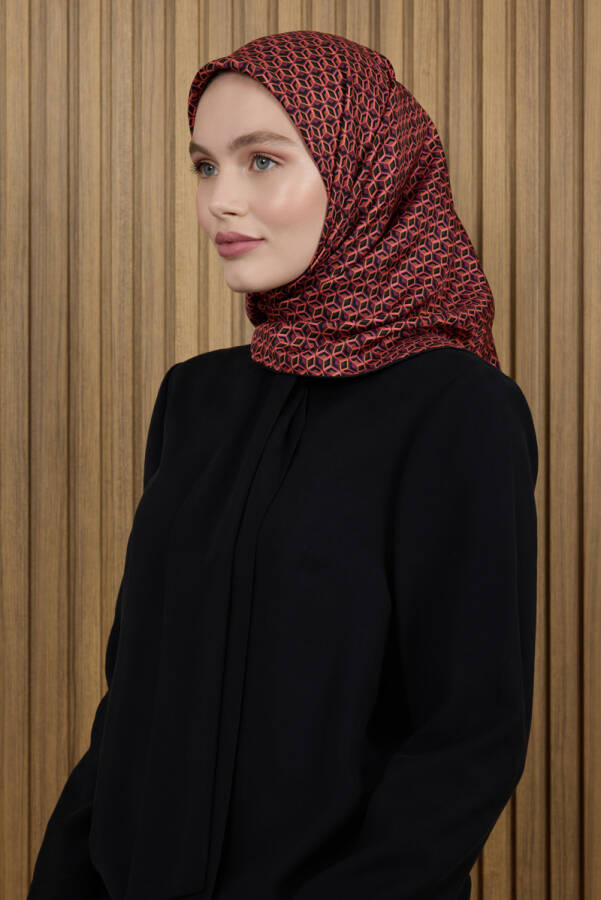 Kırmızı 90X90 İpek Krep Saten Eşarp - 1