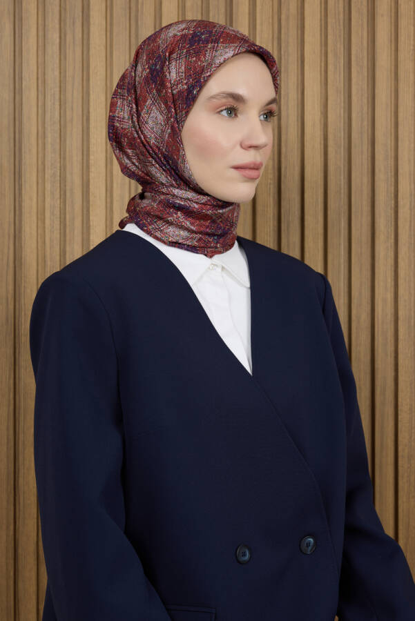 Kırmızı 90X90 İpek Krep Saten Eşarp - 1