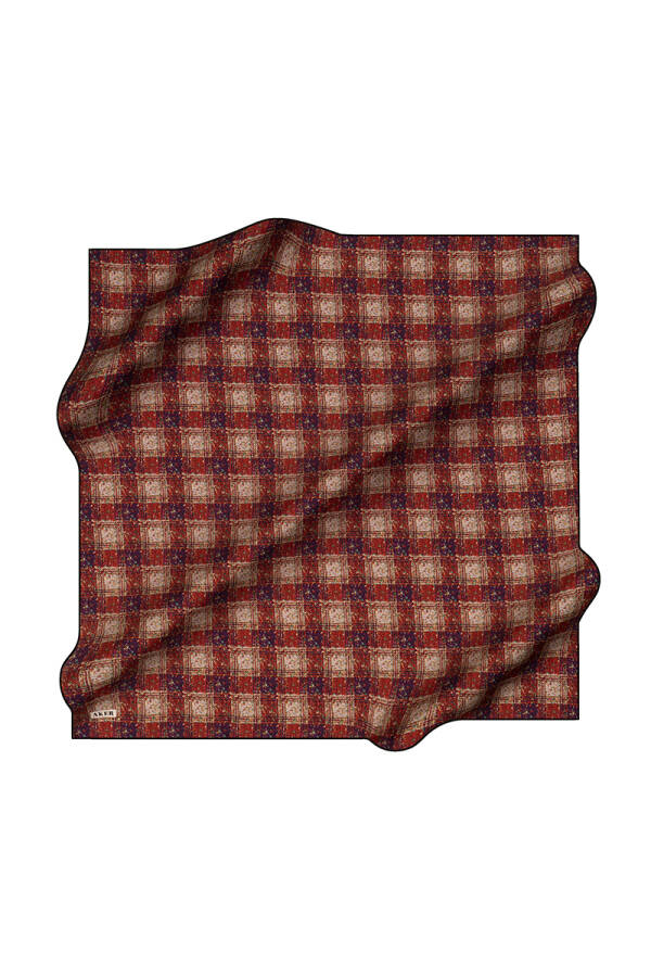 Kırmızı 90X90 İpek Krep Saten Eşarp - Aker (1)
